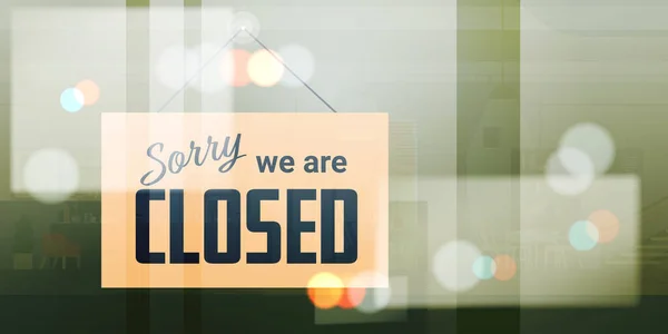 Sorry we are closed sign hanging outside business office shop or restaurant — стоковый вектор