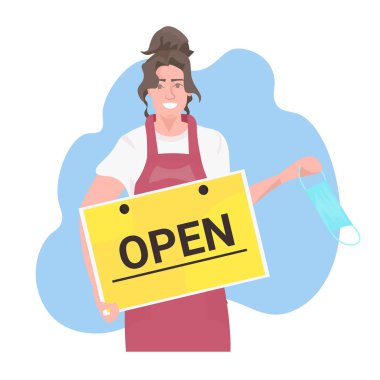 Açık tabela panosu taşıyan kuaför koronavirüs karantinası sona eriyor.