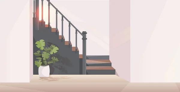 Pasillo con escalera moderno apartamento casa interior horizontal — Vector de stock