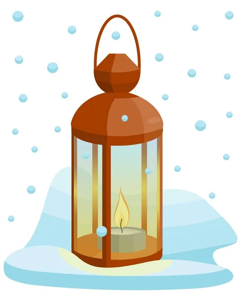 Lantern standing in the snow — Stock Vector