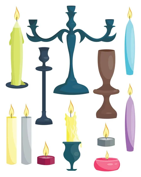 Set of candles and candle holders — Stock Vector