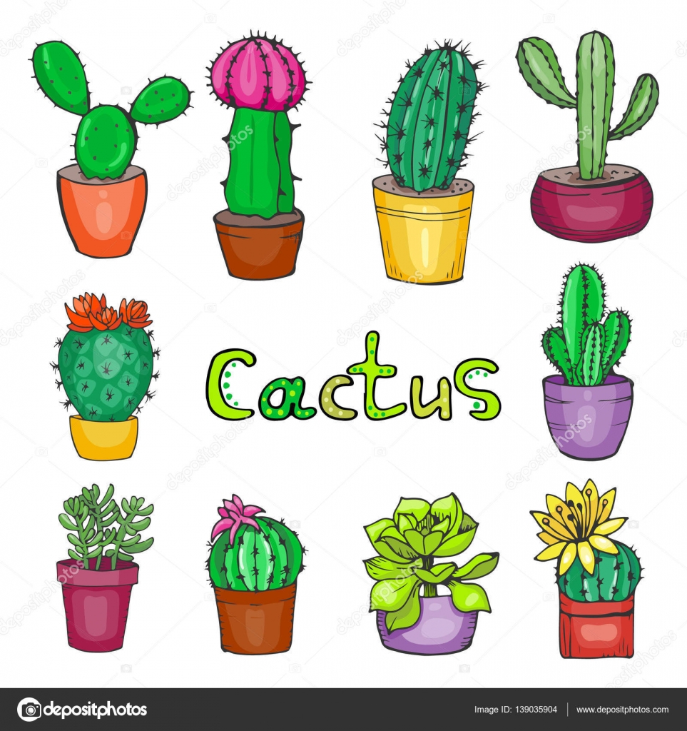 Conjunto de cactos de desenhos animados. Conjunto vetorial de