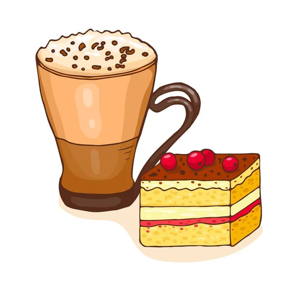 咖啡和一块蛋糕. — 图库矢量图片