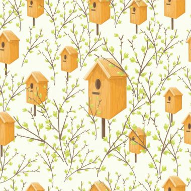 Bahar kuş ve ağaç dalları ile seamless modeli