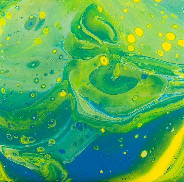 Zielony żółty niebieski przepływ akryl malarstwo — Zdjęcie stockowe