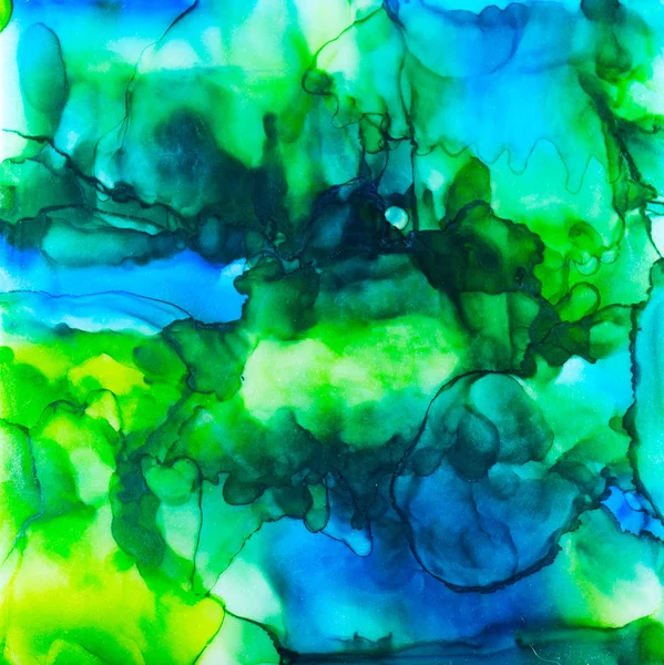 Tinta de álcool de fluxo azul e verde — Fotografia de Stock
