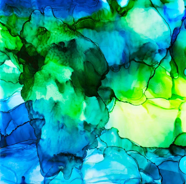 Azul e Verde em Tinta Alcoólica — Fotografia de Stock