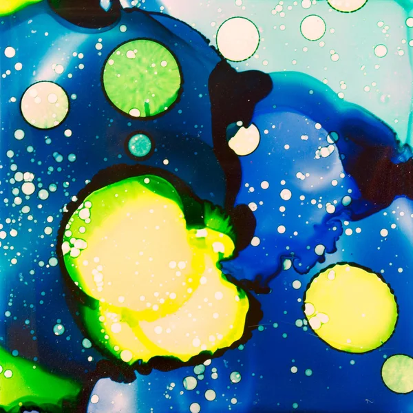 Blauwe en gele Splatters in Alcohol inkt — Stockfoto