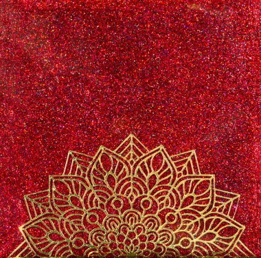 Kırmızı Glitter üzerinde altın Mandala