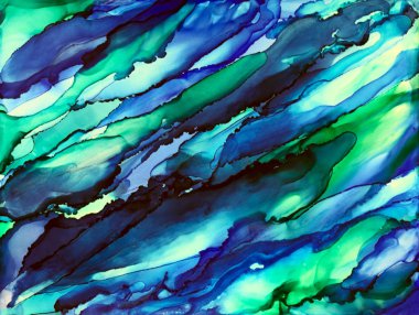 Mavi ve yeşil alkol mürekkeple