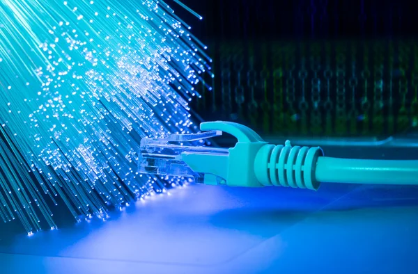 Network cable with high tech technology color background — Stock Photo, Image