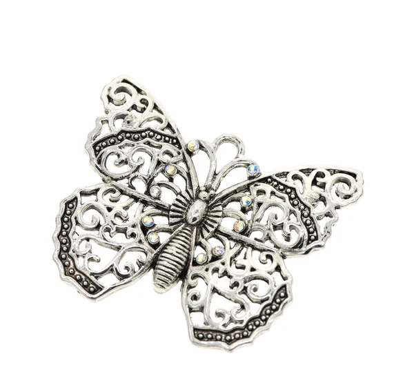 Colgante de oro de lujo mariposa con diamantes aislados en blanco —  Fotos de Stock