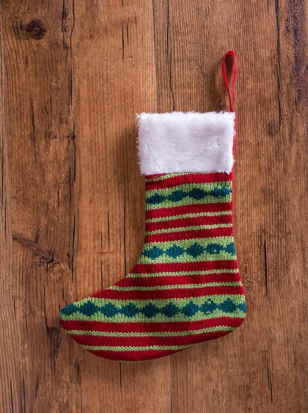 Рождественский Носок Деревянном Фоне — стоковое фото