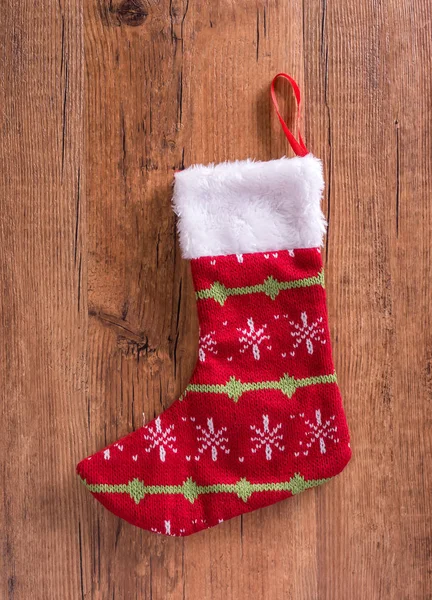 木制背景的圣诞袜 — 图库照片