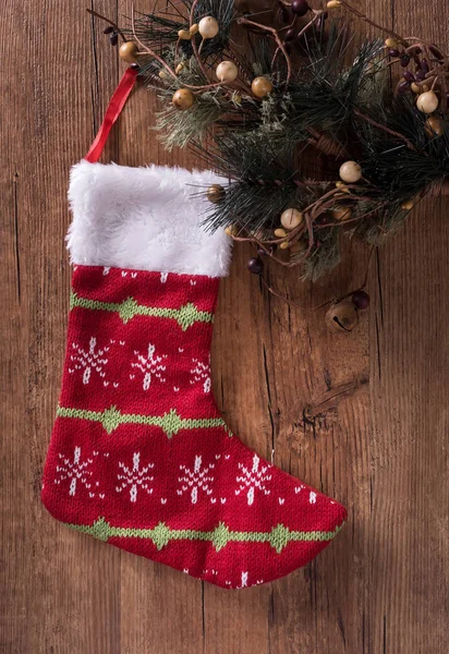 Christmas Sock Wooden Background — Stock Photo, Image