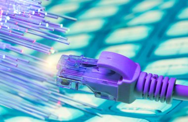 Ağ kabloları closeup fiber arka plan ile