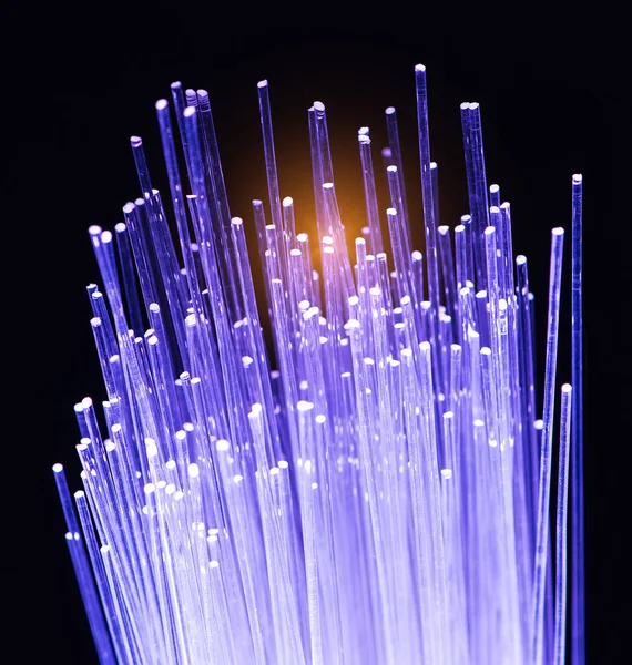 Optical fibres dinamic flying from deep on technology background — Stock Photo, Image