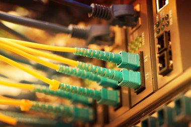 Fiber optik kabloların bağlı bir optik bağlantı noktaları ve ağ kablosu