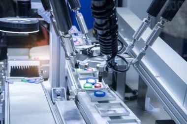 Montaj fabrikasında çalışmaya hattı otomatik robot. Akıllı facto