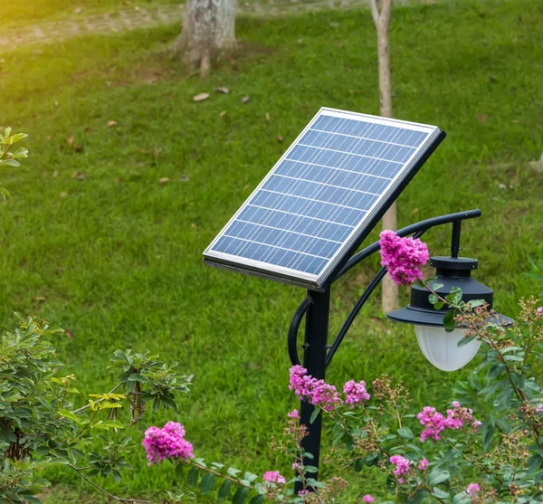 Street lamp post with solar panel energy — Stock Photo, Image