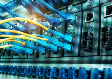 Fiber optik kabloların bağlı bir optik bağlantı noktaları ve ağ kablosu