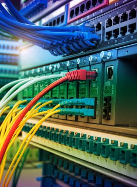Fiber Optik kablolar ethernet portlarına bağlı optik portlara ve ağ kablolarına bağlı