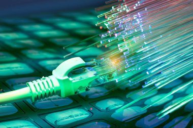 Ağ kabloları closeup fiber arka plan ile