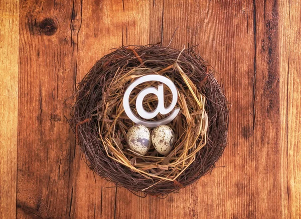 Mail sign with eggs in nest — Stock Photo, Image