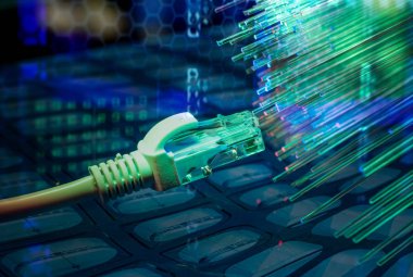 Ağ kabloları closeup fiber optik arka plan