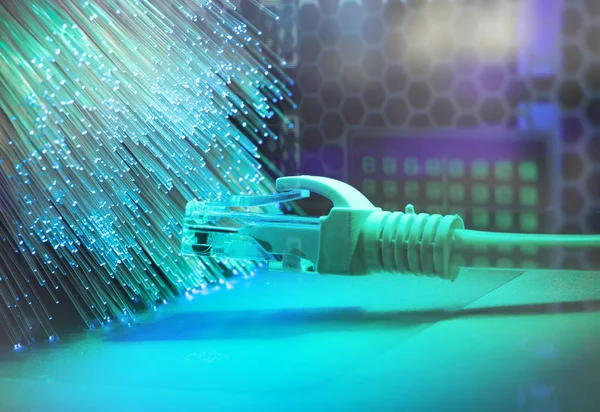 Ağ kabloları closeup fiber optik arka plan