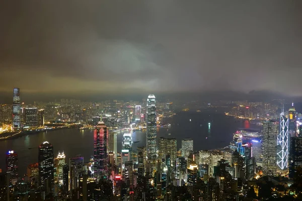 Vista Panorámica Del Horizonte Ciudad Hong Kong Por Noche Con —  Fotos de Stock
