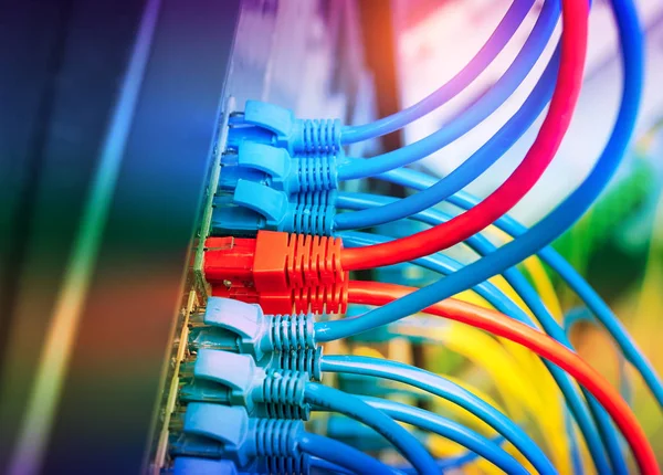 Nätverks Panel Växel Och Internet Kabel Datacenter — Stockfoto