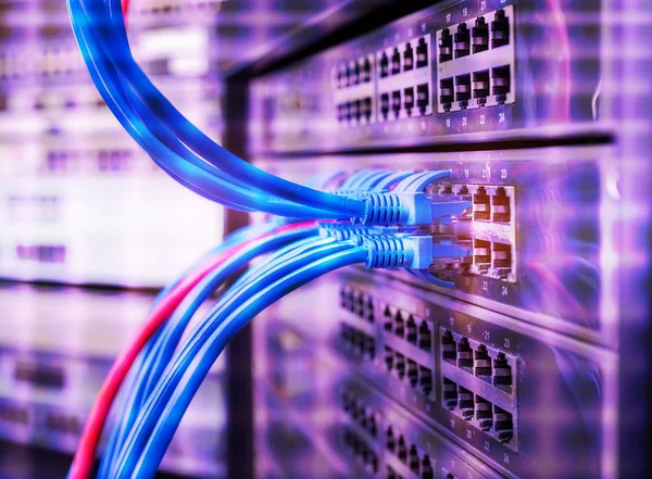 Interruttore Pannello Rete Cavo Internet Nel Data Center — Foto Stock