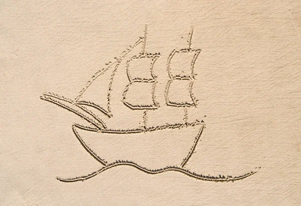 Простий Малюнок Піску Пляжі Вітрильного Човна — стокове фото