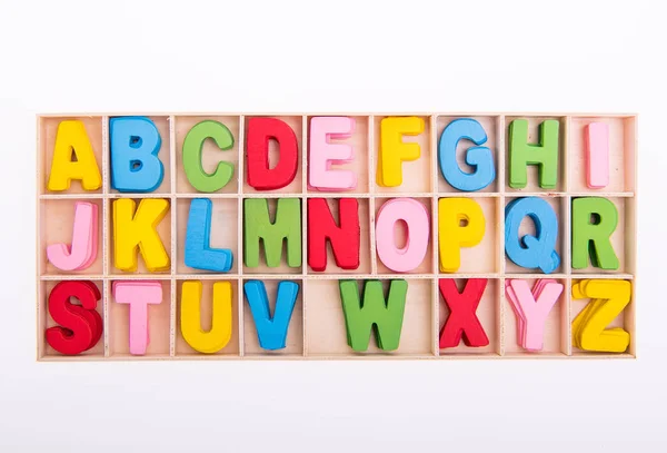 Kolorowe Drewniane Bloki Alfabetu Literami — Zdjęcie stockowe