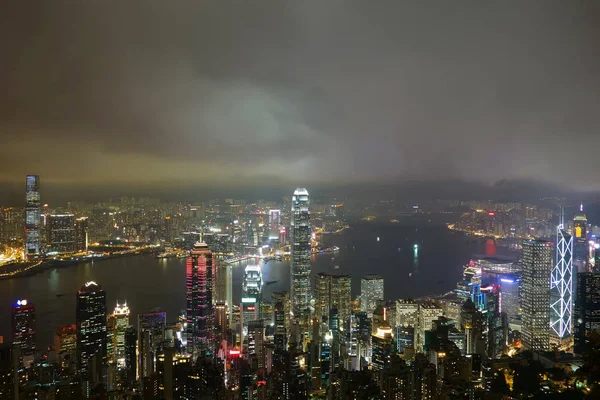 Vista Panorámica Del Horizonte Ciudad Hong Kong Por Noche Con —  Fotos de Stock
