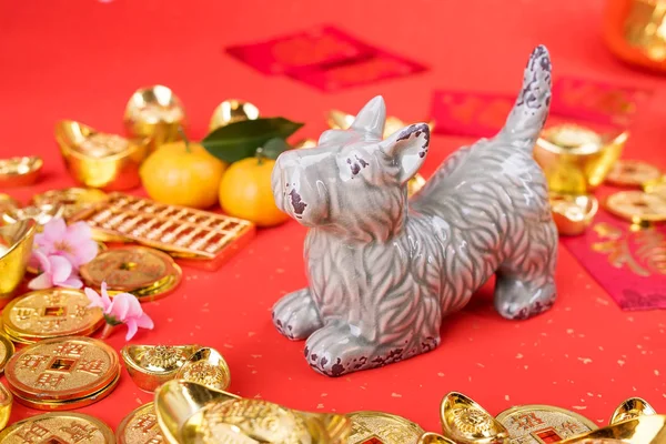 Керамический Собачий Сувенир Старой Бумаге 2018 Год Год Собаки Китайская — стоковое фото