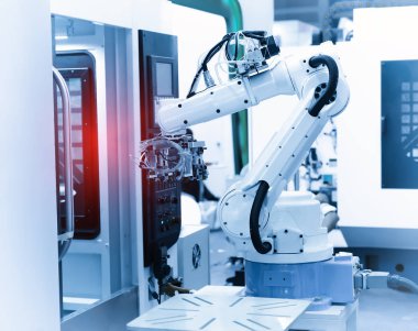 endüstriyel üretim tesisi, akıllı fabrika sanayi 4.0 konsept robot makine aleti.