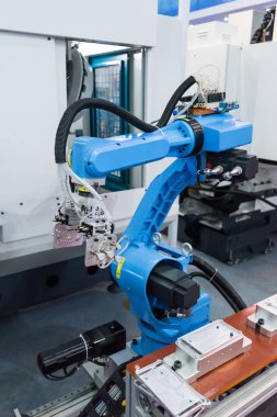 endüstriyel üretim tesisi, akıllı fabrika sanayi 4.0 konsept robot makine aleti.