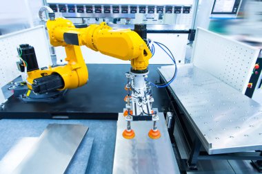 endüstriyel üretim tesisi, akıllı fabrika sanayi 4.0 konsept robot makine aleti.