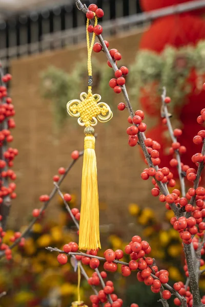 Geluksknoop Voor Chinees Nieuwjaar Begroeting Chinees Karakter Betekent Goede Zegen — Stockfoto