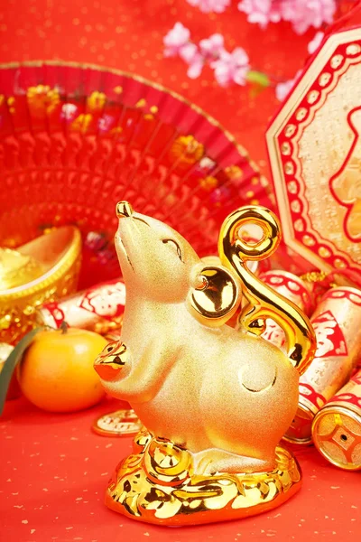 Traditie Chinese Gouden Rat Standbeeld Rat 2020 Het Jaar Van — Stockfoto