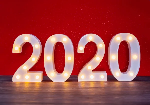 Nieuwjaar Heldere Gloeilampnummers 2020 — Stockfoto