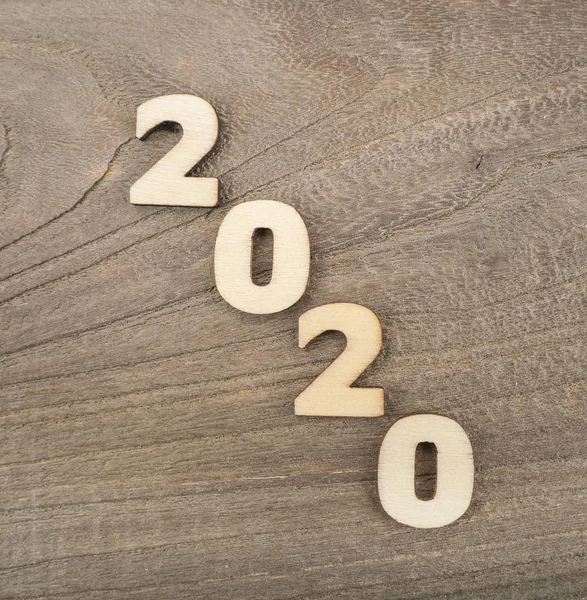 Happy New Year 2020 Concept Houtblok 2020 Houten Ondergrond — Stockfoto