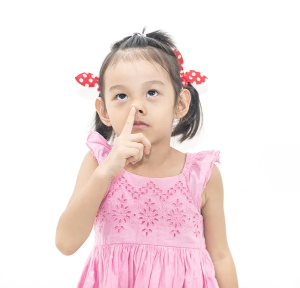 Kleines Asiatisches Mädchen Mit Einem Finger Der Nase — Stockfoto