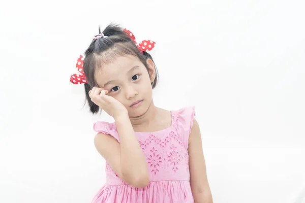 Asiatische Traurige Mädchen Schaut Nach Oben Und Denkt Isoliert Auf — Stockfoto