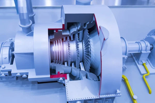Details zum Turbinen-Metallmechanismus auf blauem Hintergrund — Stockfoto
