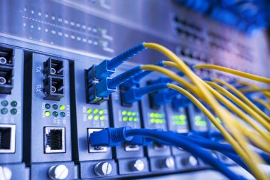 Ağ çekirdeğine bağlanan fiber ağ kablosu kapat