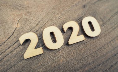 Yeni yılın kutlu olsun 2020 konsepti, ahşap arka plan 2020 tahta blok