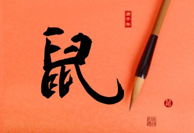 Çince kaligrafi çevirisi: sıçan yılı, mühür çevirisi: Fare 2020 yılı için Çin takvimi.